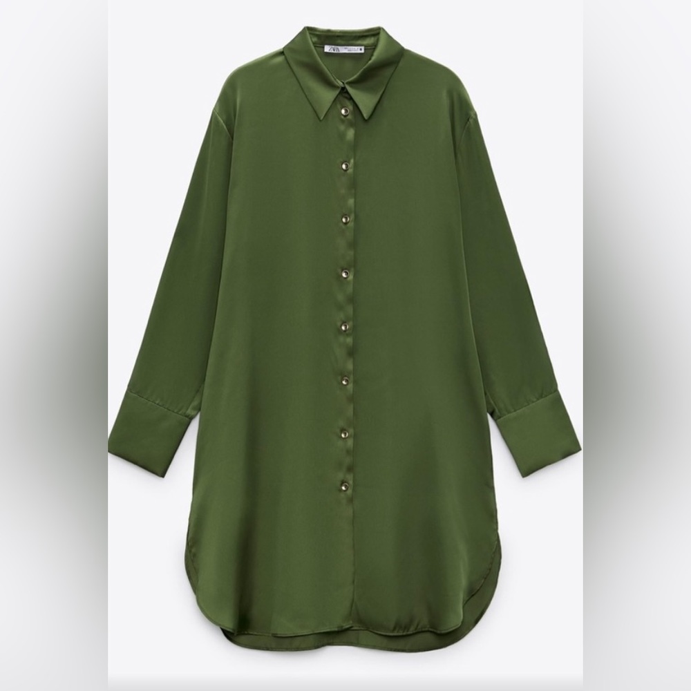 Zara women’s green long button down - Picture 5 of 8